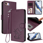 Custodia per telefono in pelle con ciondolo a forma di gatto e cuore in rilievo, completa di cinturino da polso., For iPhone 14 Pro Max, For iPhone 7 / 8 / SE 2022