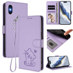 Custodia per telefono in pelle con ciondolo a forma di gatto e cuore in rilievo, completa di cinturino da polso., For iPhone XR, For iPhone XS Max