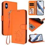 Custodia per telefono in pelle con ciondolo a forma di gatto e cuore in rilievo, completa di cinturino da polso., For iPhone XR, For iPhone XS Max