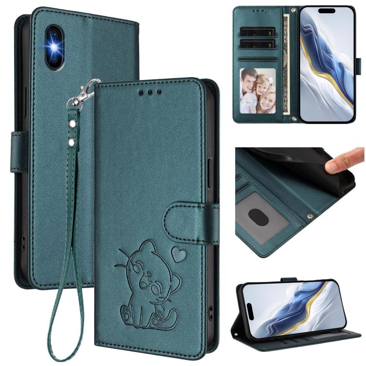 Custodia per telefono in pelle con ciondolo a forma di gatto e cuore in rilievo, completa di cinturino da polso., For iPhone XR, For iPhone XS Max