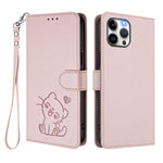 Custodia per telefono in pelle con ciondolo a forma di gatto e cuore in rilievo, completa di cinturino da polso., For iPhone 12 Pro Max, For iPhone 12 mini