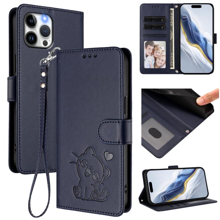 Custodia per telefono in pelle con ciondolo a forma di gatto e cuore in rilievo, completa di cinturino da polso., For iPhone 12 Pro Max, For iPhone 12 mini