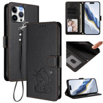 Custodia per telefono in pelle con ciondolo a forma di gatto e cuore in rilievo, completa di cinturino da polso., For iPhone 12 Pro Max, For iPhone 12 mini