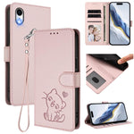 Custodia per telefono in pelle con ciondolo a forma di gatto e cuore in rilievo, completa di cinturino da polso., For iPhone XR, For iPhone XS Max