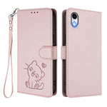 Custodia per telefono in pelle con ciondolo a forma di gatto e cuore in rilievo, completa di cinturino da polso., For iPhone XR, For iPhone XS Max