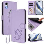 Custodia per telefono in pelle con ciondolo a forma di gatto e cuore in rilievo, completa di cinturino da polso., For iPhone XR, For iPhone XS Max