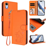 Custodia per telefono in pelle con ciondolo a forma di gatto e cuore in rilievo, completa di cinturino da polso., For iPhone XR, For iPhone XS Max