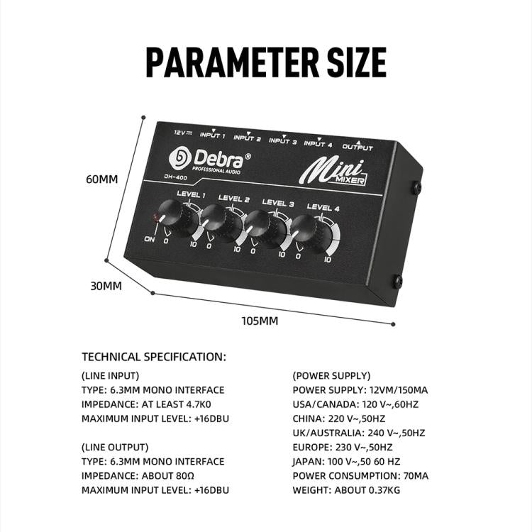 Mixer audio a 4 canali per strumenti musicali e streaming