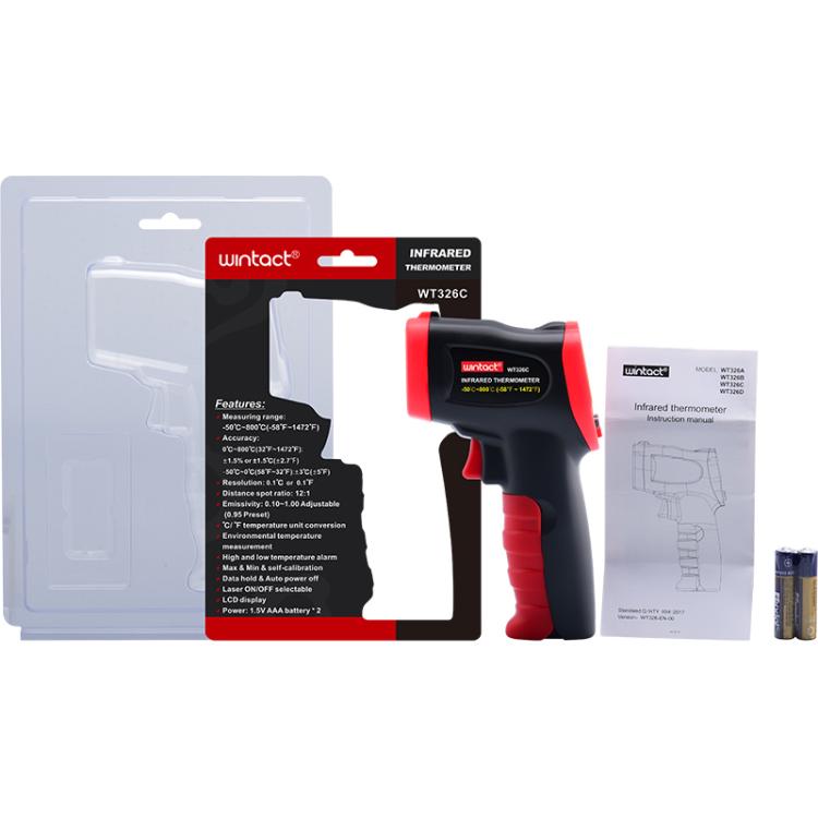 Termometro a infrarossi portatile Wintact WT326C, intervallo di misurazione: da -50 a 800 gradi Celsius, WT326C