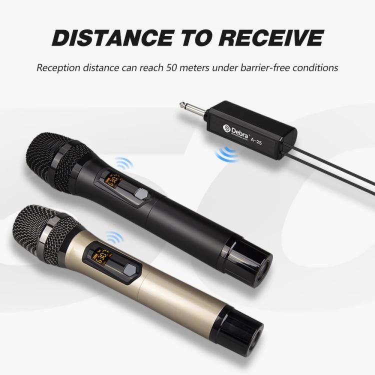 Sistema microfonico wireless ricaricabile UHF DEBRA A-25 per palcoscenici e KTV, One Mic, Two Mic