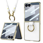 Custodia per telefono in pelle con anello galvanizzato integrato GKK e cinturino, For Galaxy Z Flip8 5G, For Samsung Galaxy Z Flip7 5G