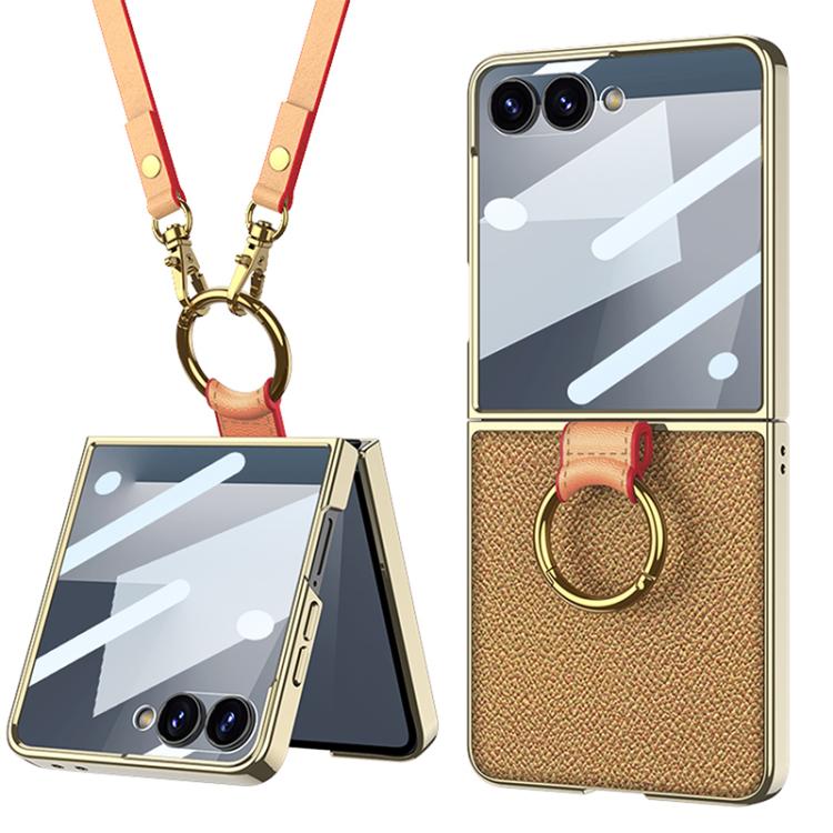 Custodia per telefono in pelle con anello galvanizzato integrato GKK e cinturino, For Galaxy Z Flip8 5G, For Samsung Galaxy Z Flip7 5G