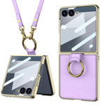 Custodia per telefono in pelle con anello galvanizzato integrato GKK e cinturino, For Galaxy Z Flip8 5G, For Samsung Galaxy Z Flip7 5G