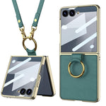 Custodia per telefono in pelle con anello galvanizzato integrato GKK e cinturino, For Galaxy Z Flip8 5G, For Samsung Galaxy Z Flip7 5G