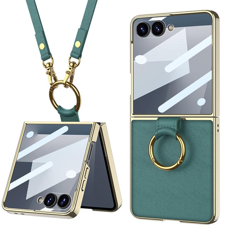 Custodia per telefono in pelle con anello galvanizzato integrato GKK e cinturino, For Galaxy Z Flip8 5G, For Samsung Galaxy Z Flip7 5G