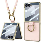 Custodia per telefono in pelle con anello galvanizzato integrato GKK e cinturino, For Galaxy Z Flip8 5G, For Samsung Galaxy Z Flip7 5G