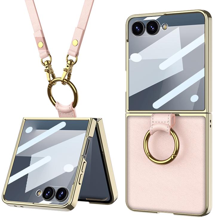 Custodia per telefono in pelle con anello galvanizzato integrato GKK e cinturino, For Galaxy Z Flip8 5G, For Samsung Galaxy Z Flip7 5G