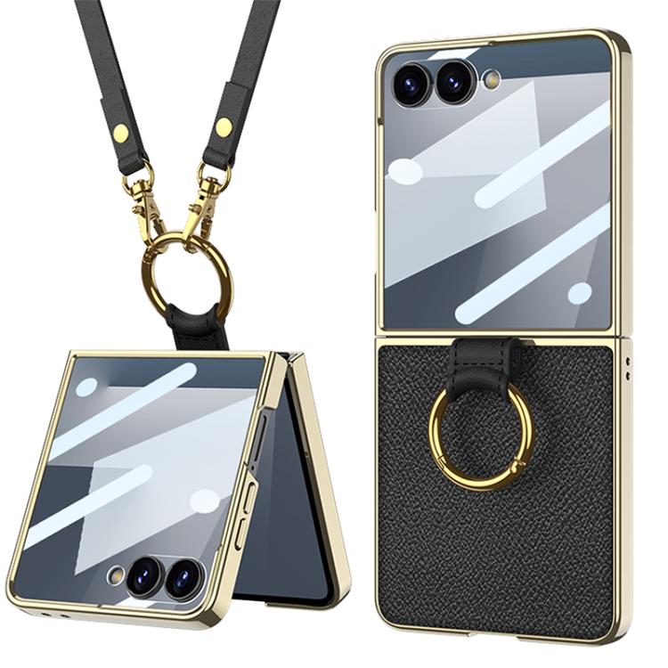 Custodia per telefono in pelle con anello galvanizzato integrato GKK e cinturino, For Galaxy Z Flip8 5G, For Samsung Galaxy Z Flip7 5G