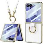 Custodia per telefono in pelle con anello galvanizzato integrato GKK e cinturino, For Galaxy Z Flip8 5G, For Samsung Galaxy Z Flip7 5G
