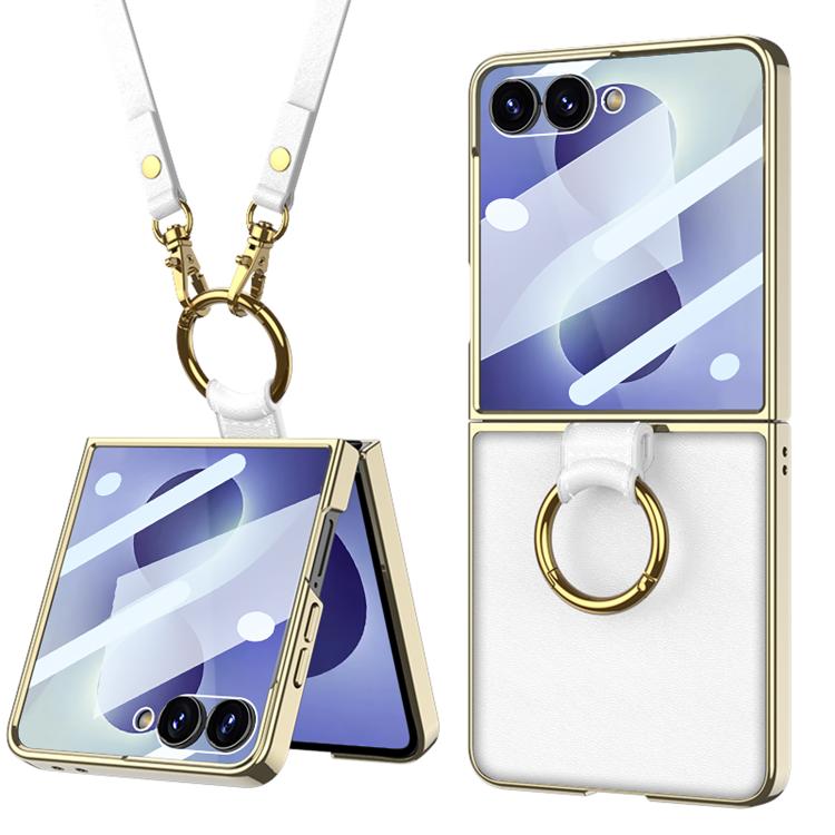 Custodia per telefono in pelle con anello galvanizzato integrato GKK e cinturino, For Galaxy Z Flip8 5G, For Samsung Galaxy Z Flip7 5G
