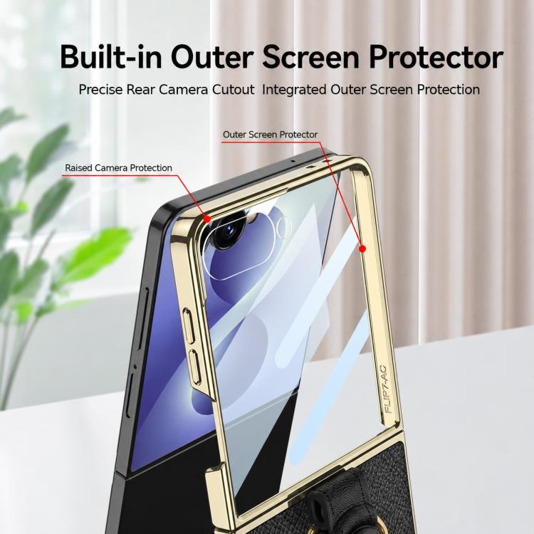 Custodia per telefono in pelle con anello galvanizzato integrato GKK e cinturino, For Galaxy Z Flip8 5G, For Samsung Galaxy Z Flip7 5G