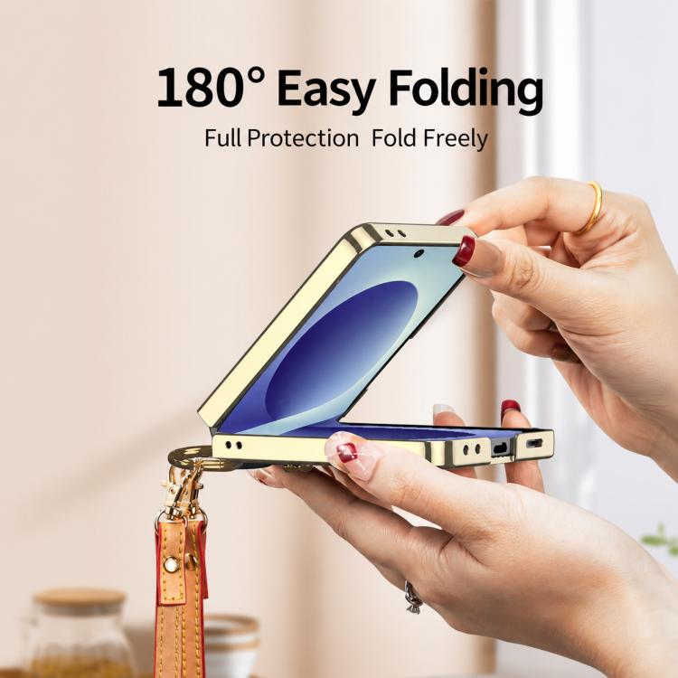 Custodia per telefono in pelle con anello galvanizzato integrato GKK e cinturino, For Galaxy Z Flip8 5G, For Samsung Galaxy Z Flip7 5G