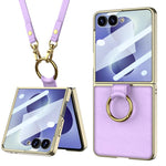 Custodia per telefono in pelle con anello galvanizzato integrato GKK e cinturino, For Galaxy Z Flip8 5G, For Samsung Galaxy Z Flip7 5G