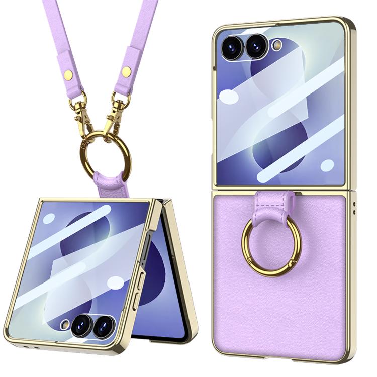 Custodia per telefono in pelle con anello galvanizzato integrato GKK e cinturino, For Galaxy Z Flip8 5G, For Samsung Galaxy Z Flip7 5G