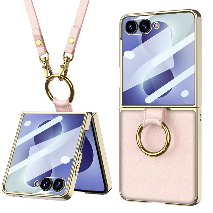 Custodia per telefono in pelle con anello galvanizzato integrato GKK e cinturino, For Galaxy Z Flip8 5G, For Samsung Galaxy Z Flip7 5G