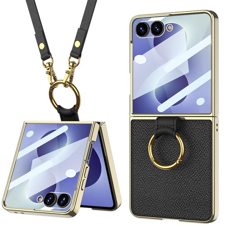 Custodia per telefono in pelle con anello galvanizzato integrato GKK e cinturino, For Galaxy Z Flip8 5G, For Samsung Galaxy Z Flip7 5G
