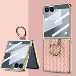 Custodia per telefono GKK con texture intrecciata e placcatura integrata, dotata di anello di supporto., For Galaxy Z Flip8 5G, For Samsung Galaxy Z Flip7 5G