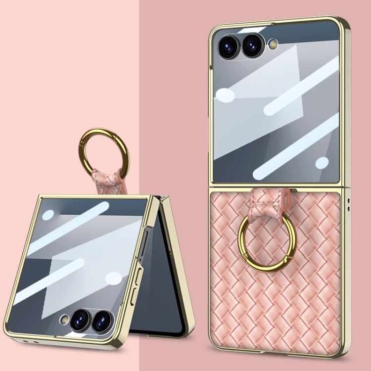 Custodia per telefono GKK con texture intrecciata e placcatura integrata, dotata di anello di supporto., For Galaxy Z Flip8 5G, For Samsung Galaxy Z Flip7 5G