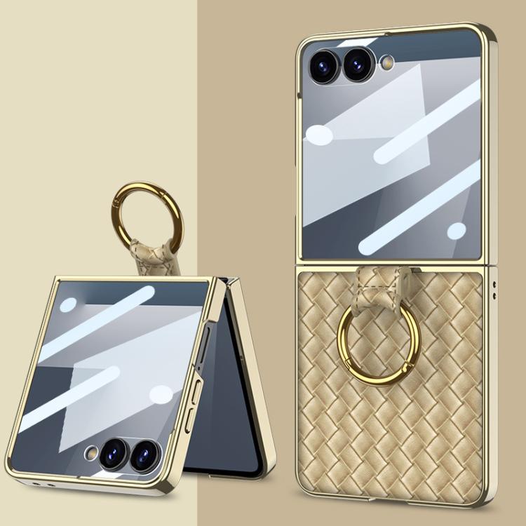 Custodia per telefono GKK con texture intrecciata e placcatura integrata, dotata di anello di supporto., For Galaxy Z Flip8 5G, For Samsung Galaxy Z Flip7 5G