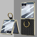 Custodia per telefono GKK con texture intrecciata e placcatura integrata, dotata di anello di supporto., For Galaxy Z Flip8 5G, For Samsung Galaxy Z Flip7 5G