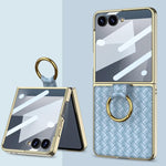 Custodia per telefono GKK con texture intrecciata e placcatura integrata, dotata di anello di supporto., For Galaxy Z Flip8 5G, For Samsung Galaxy Z Flip7 5G