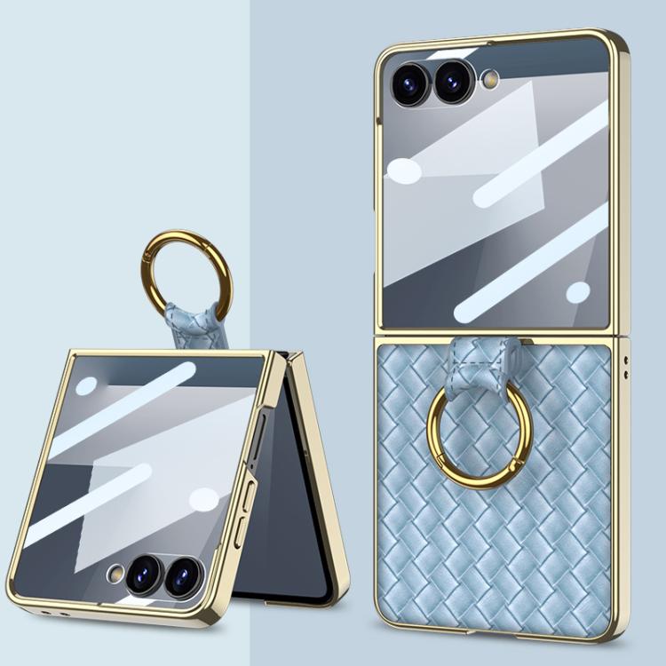 Custodia per telefono GKK con texture intrecciata e placcatura integrata, dotata di anello di supporto., For Galaxy Z Flip8 5G, For Samsung Galaxy Z Flip7 5G