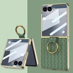 Custodia per telefono GKK con texture intrecciata e placcatura integrata, dotata di anello di supporto., For Galaxy Z Flip8 5G, For Samsung Galaxy Z Flip7 5G