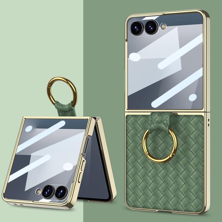 Custodia per telefono GKK con texture intrecciata e placcatura integrata, dotata di anello di supporto., For Galaxy Z Flip8 5G, For Samsung Galaxy Z Flip7 5G