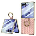 Custodia per telefono GKK con texture intrecciata e placcatura integrata, dotata di anello di supporto., For Galaxy Z Flip8 5G, For Samsung Galaxy Z Flip7 5G
