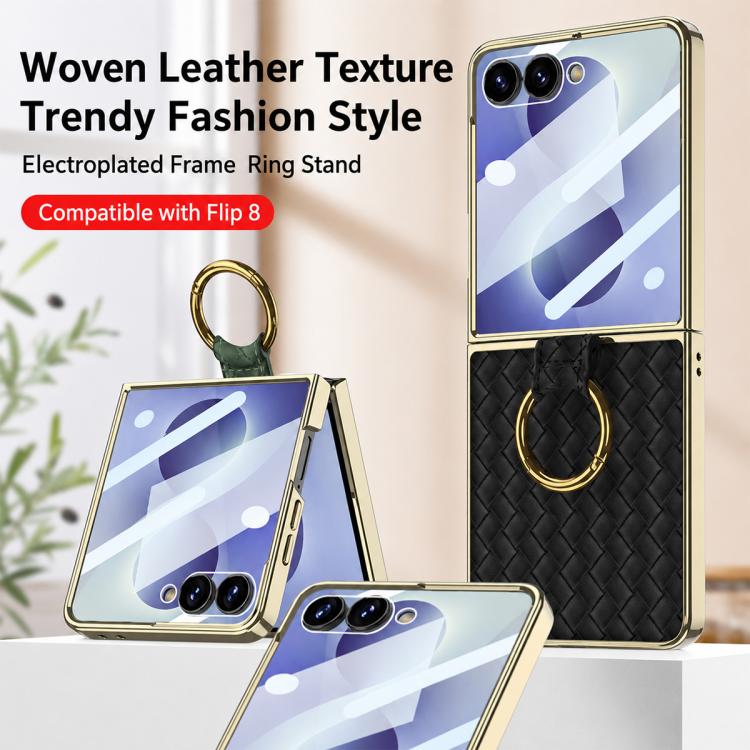 Custodia per telefono GKK con texture intrecciata e placcatura integrata, dotata di anello di supporto., For Galaxy Z Flip8 5G, For Samsung Galaxy Z Flip7 5G