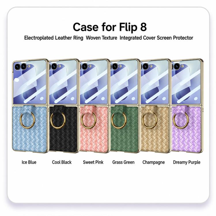 Custodia per telefono GKK con texture intrecciata e placcatura integrata, dotata di anello di supporto., For Galaxy Z Flip8 5G, For Samsung Galaxy Z Flip7 5G