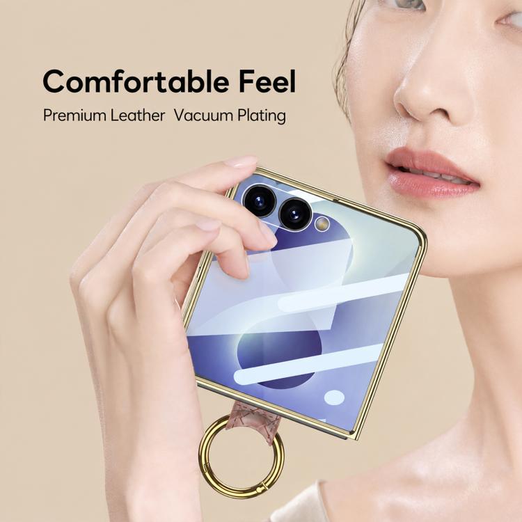 Custodia per telefono GKK con texture intrecciata e placcatura integrata, dotata di anello di supporto., For Galaxy Z Flip8 5G, For Samsung Galaxy Z Flip7 5G