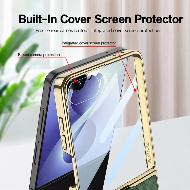 Custodia per telefono GKK con texture intrecciata e placcatura integrata, dotata di anello di supporto., For Galaxy Z Flip8 5G, For Samsung Galaxy Z Flip7 5G