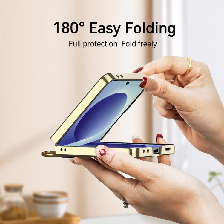 Custodia per telefono GKK con texture intrecciata e placcatura integrata, dotata di anello di supporto., For Galaxy Z Flip8 5G, For Samsung Galaxy Z Flip7 5G