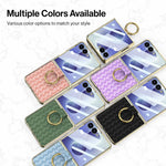 Custodia per telefono GKK con texture intrecciata e placcatura integrata, dotata di anello di supporto., For Galaxy Z Flip8 5G, For Samsung Galaxy Z Flip7 5G