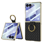 Custodia per telefono GKK con texture intrecciata e placcatura integrata, dotata di anello di supporto., For Galaxy Z Flip8 5G, For Samsung Galaxy Z Flip7 5G