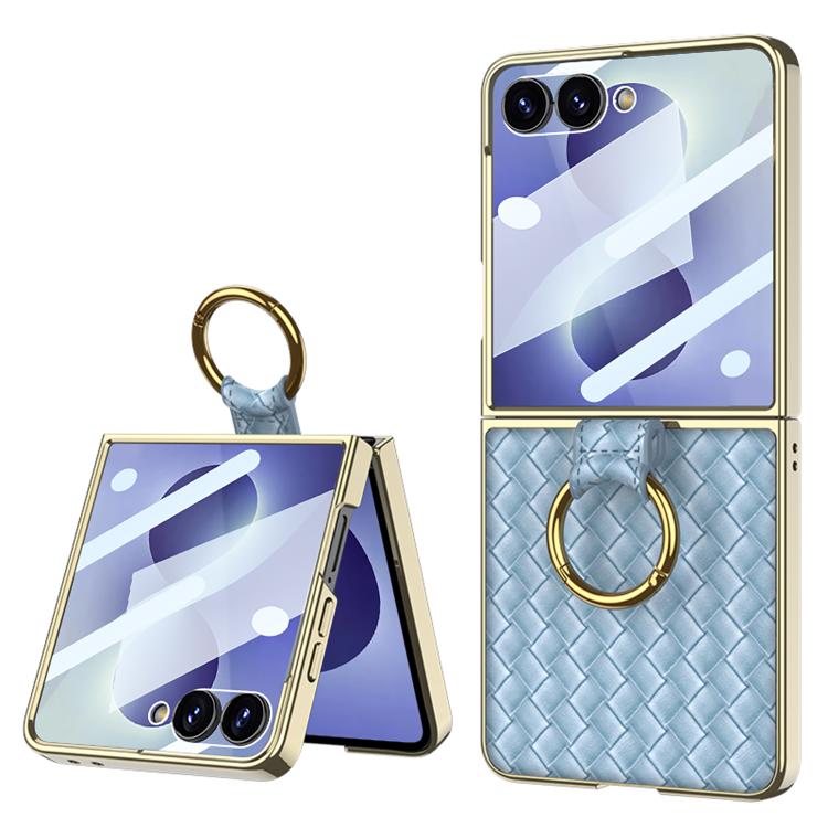Custodia per telefono GKK con texture intrecciata e placcatura integrata, dotata di anello di supporto., For Galaxy Z Flip8 5G, For Samsung Galaxy Z Flip7 5G