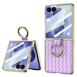 Custodia per telefono GKK con texture intrecciata e placcatura integrata, dotata di anello di supporto., For Galaxy Z Flip8 5G, For Samsung Galaxy Z Flip7 5G