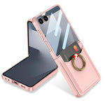 Custodia per telefono GKK ultra sottile in pelle con scomparti per carte integrati e anello di supporto, For Galaxy Z Flip8 5G, For Samsung Galaxy Z Flip7 5G