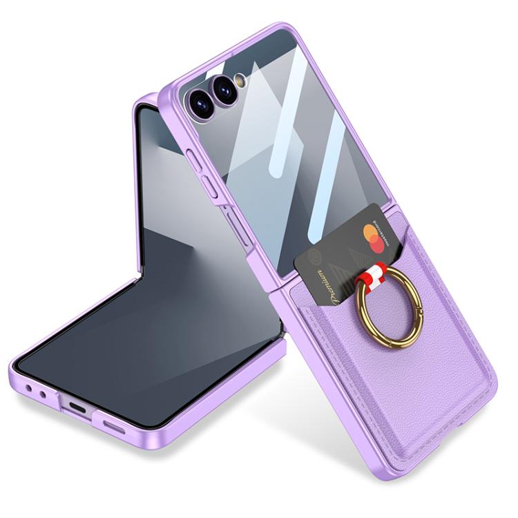 Custodia per telefono GKK ultra sottile in pelle con scomparti per carte integrati e anello di supporto, For Galaxy Z Flip8 5G, For Samsung Galaxy Z Flip7 5G